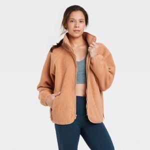 All In Motion Women’s Faux Fur Sherpa Zip Up Sweater Tan Size Small